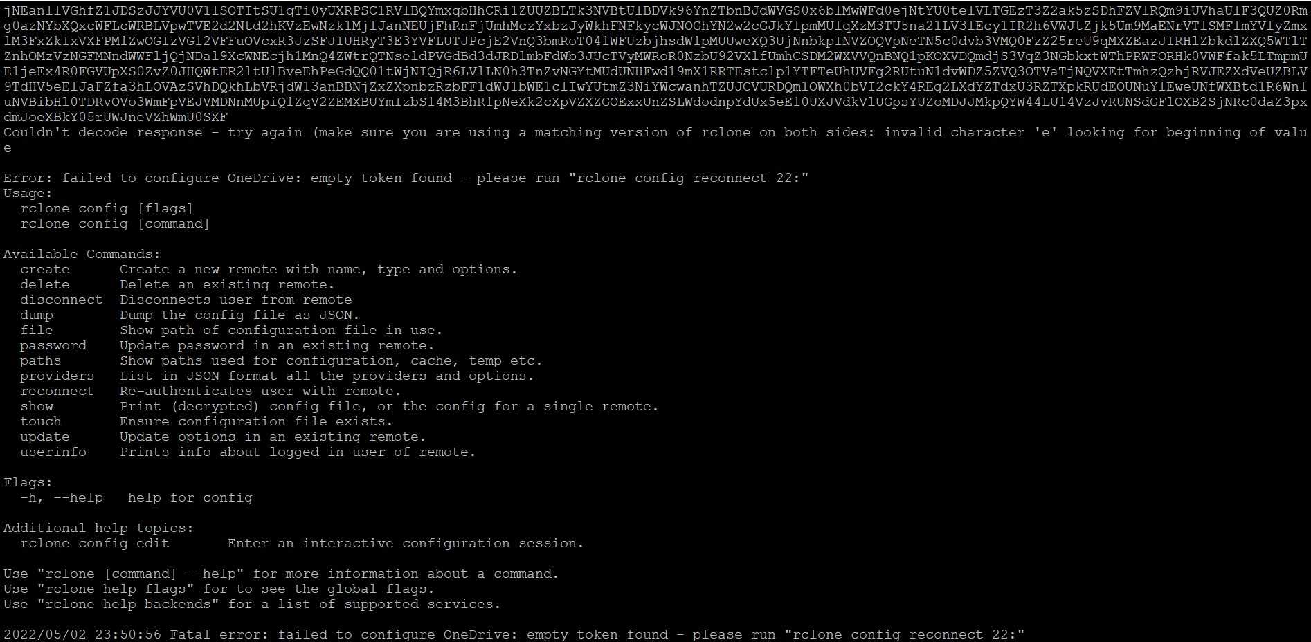 解决Rclone Error:failed to configure OneDrive:empty token found-随笔